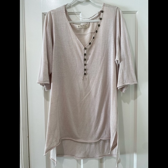 Free People Morgan Henley Top slouchy off shoulder Shirt buttons cream beige L - Picture 4 of 11